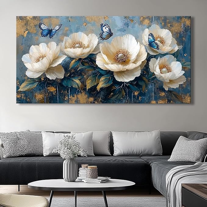 Flowers Canvas Wall Art - Modern landscape Paintings for Living Room, Bedroom Wall Decor, Framed Wall Art for Home or Office Decoration, Large Wall Art 48x24in