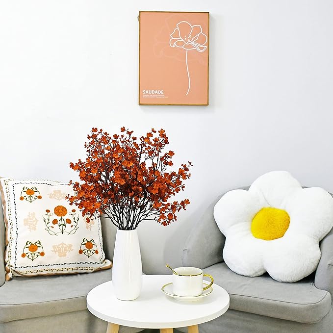Mandy's Burnt Orange Artificial Baby’s Breath Flowers 6 Bundles Silk Gypsophila, 18.5 Inch European Style Modern Home Decor Centerpiece, Neutral Wedding Flower Arrangements