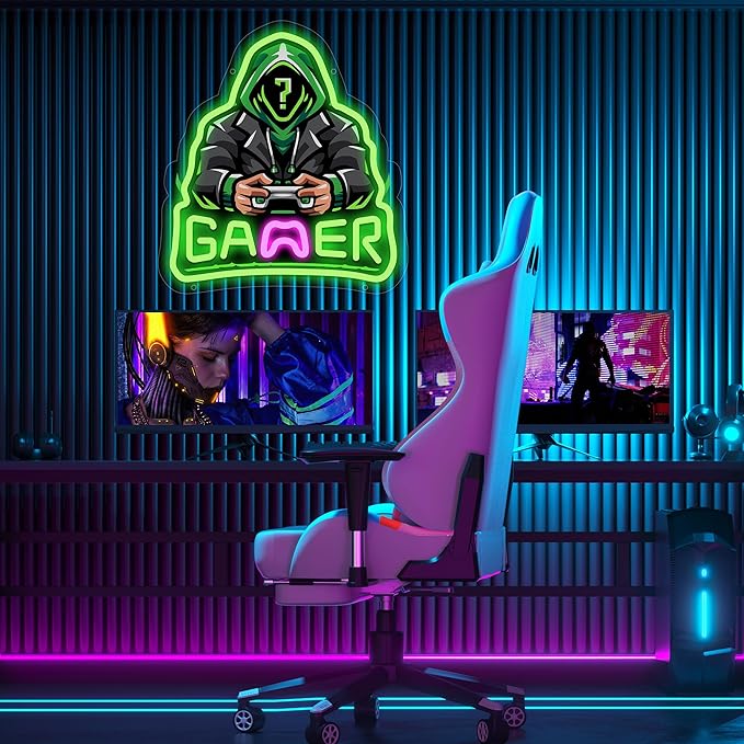 Gamer Neon Sign, Game Player Neon Sign for Gamer Room Decor, Adjust Brightness Gaming Lights for Wall, Gaming Decor for Boys Bedroom and Video Game Room