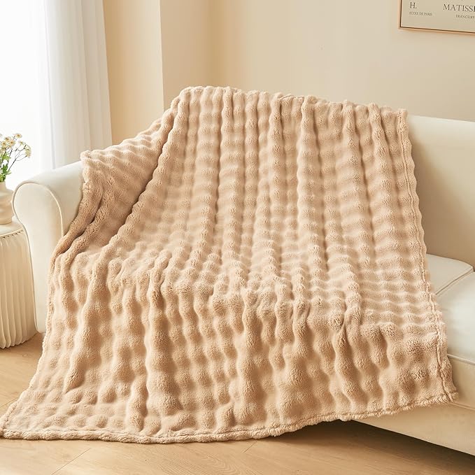 NEWCOSPLAY Twin Blanket for Couch Brown Super Soft Flannel Fleece 3D Bubble Lightweight Bed Blanket All Season Use (Brown, Twin(60"x80"))