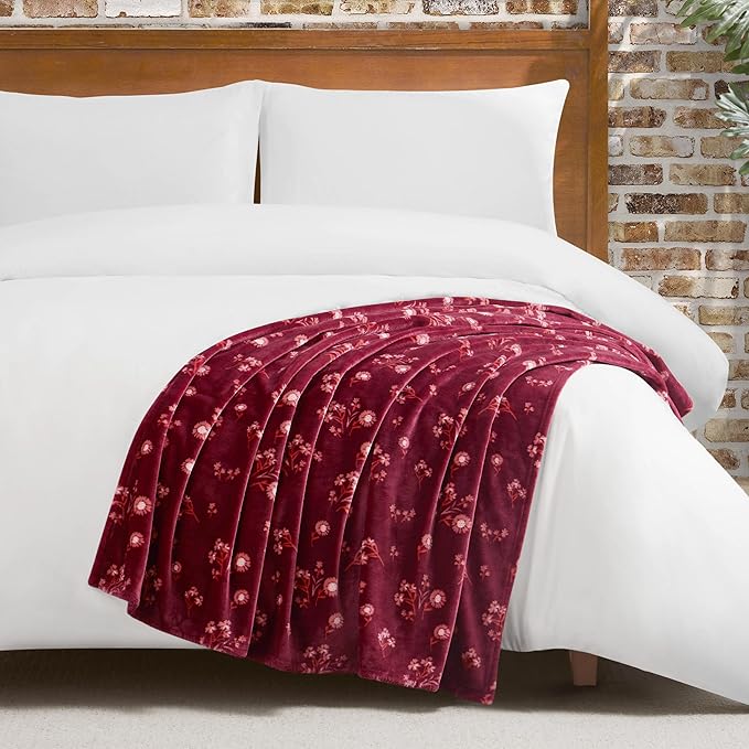Lucky Brand Daisy Red Floral 50"X70" Cozy Plush Blanket - Premium Microfiber Throw for Luxurious Comfort and Style