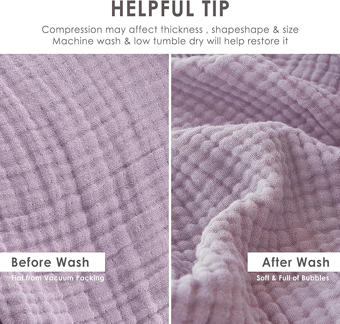 EMME Cotton Muslin Large Throw Blanket Couch Breathable Gauze Soft Lightweight Bed Blankets Adults (Heather Lavender, 50"x70")