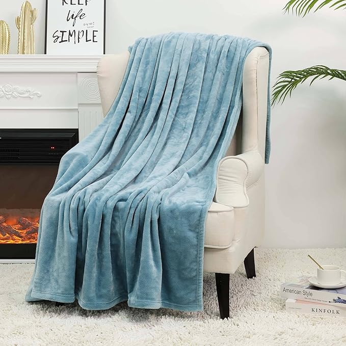 NANPIPER Fleece Blankets Super Soft Flannel Queen Size Blanket for Bed Luxury Cozy Microfiber Plush Fuzzy Blanket,Light Blue