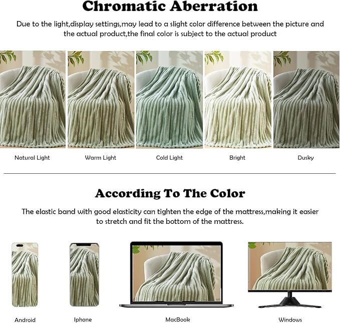 NEWCOSPLAY Super Soft King Blanket Sage Green Premium Silky Flannel Fleece 3D Ribbed Jacquard Lightweight Bed Blanket All Season Use (Sage Green Ribbed, King(90"x110"))