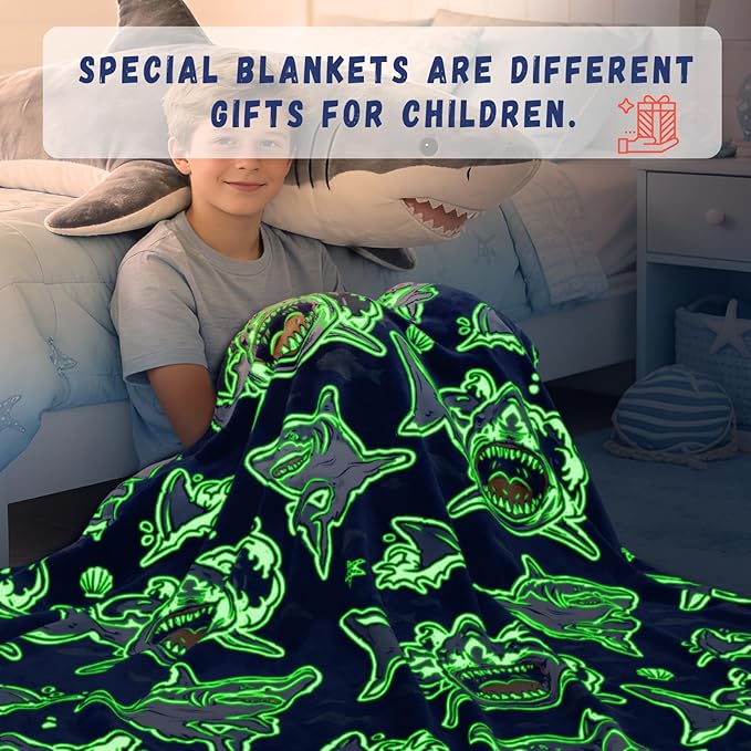 Shark Toddler Blanket for Boys & Girls, Ocean Sea Creature Shark Toys Gifts for Kids Birthday, Cozy Soft Fleece Throw Blanket for Crib Stroller with Mako, Whale, and Great White Sharks, 40"x50"