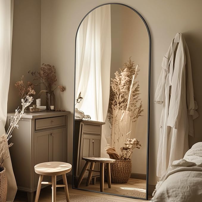 Full Length Mirror, 59"x18" Oversized Arched Mirror Large Standing Mirrors, Tall Mirrors Body Floor Mirror for Bedroom Living Room Aluminum Frame, Black