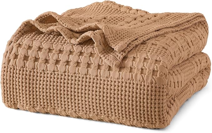 PHF 100% Cotton Waffle Weave Blanket King Size for Bed, Soft Lightweight & Breathable for Spring and Summer, All-Season Comfort, Luxury Aesthetic Blanket for Home Decor, 108"x90", Clay