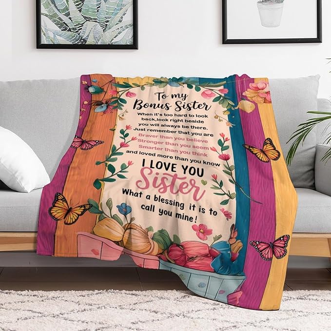 ITFRO Bonus Sister Gift Flannel Fleece Throw Blanket Pillow Cover Set 50x60 Inch Ultra Soft Polyester Blanket 18x18 Inch Plush Pillow Case All Seasons for Birthday Christmas (Colorful)