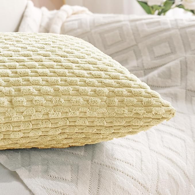 Set of 4 Pale Yellow Decorative Throw Pillow Covers 18x18 Inch Corduroy Pillow Covers for Bed Couch Sofa Living Room Soft Square Cushion Cases