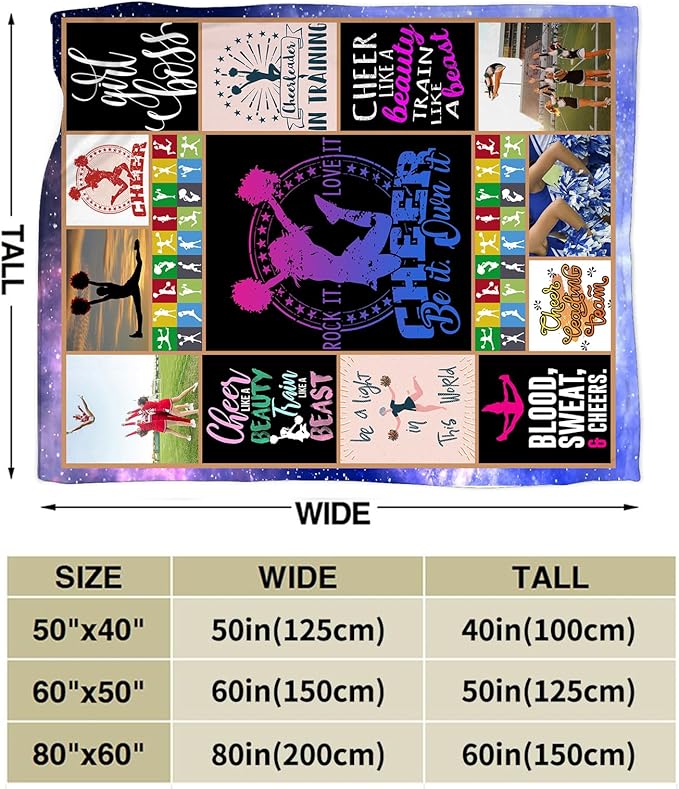 Cheerleader Blanket Cheerleader Throw Blanket Cheerleading Decor Stuff Cozy Flannel Fleece Soft Plush Fuzzy Warm Lightweight Bedding Gifts for Women Girls Kids 60"X50"