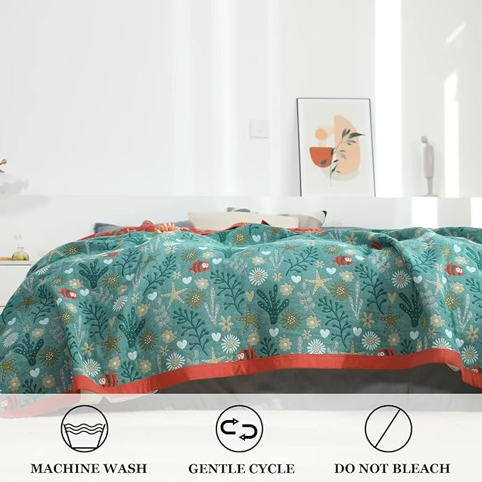 Boho Throw Blanket for Bed 100% Cotton Ultra Soft Rustic Quilt Spring Blanket Floral Farmhouse Decor Bed Blankets,80"x90" All Season Rustic Throw for Sofa Couch Chair