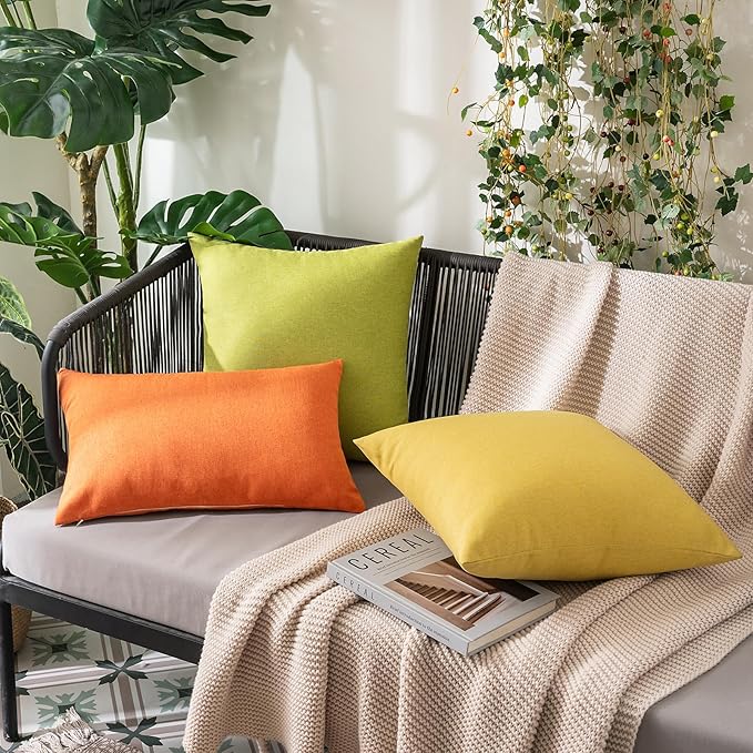 MIULEE Pack of 2 Decorative Outdoor Solid Waterproof Throw Pillow Covers Faux Linen Garden Farmhouse Cushion Cases for Summer Patio Tent Balcony Couch Sofa 20x20 Inch Bright Orange