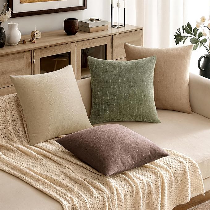 MIULEE Pack of 2 Decorative Throw Pillow Covers Soft Chenille Christmas Throw Pillows Solid Textured Cushion Covers for Spring Couch Sofa Bedroom Living Room 20x20 Inch, Olive Green