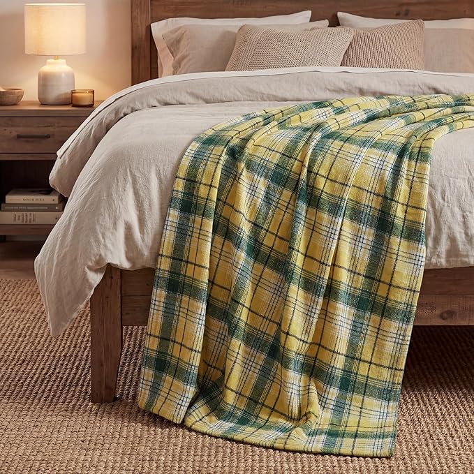 Horaldaily Yellow Green Farmhouse Plaid Spring Decorative Blanket Throw, Spring Summer Rustic Soft Lightweight Blanket for Couch Sofa Bed Lounging Decoration, Ideal Gifts for Kids Adults Self, 60x80