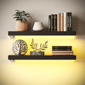 BAMEOS Floating Shelves with LED, 24" W x 6" D Display Wall Shelf, Decor Wall Mounted Shelves, Set of 2, Hanging Shelf for Bathroom Kitchen Living Room Bedroom Storage,Black