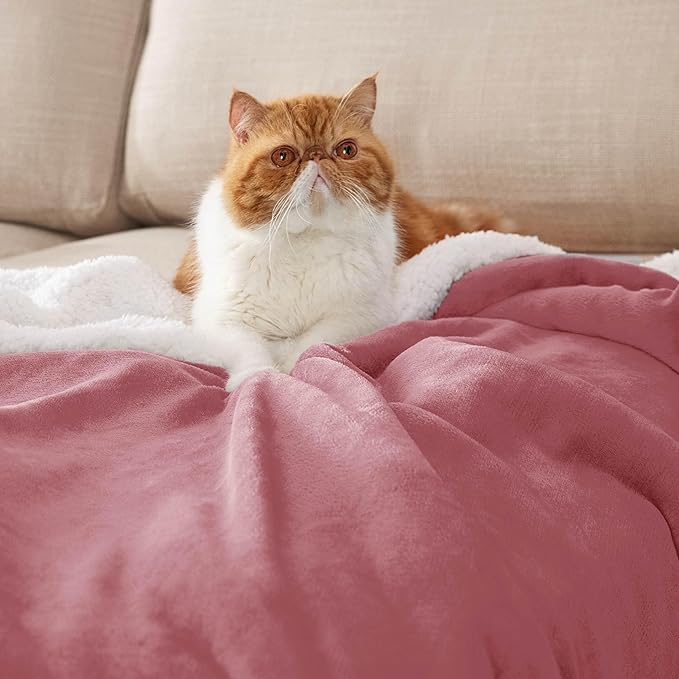 Bedsure GentleSoft Sherpa Fleece Throw Blanket for Couch, Non-Heated, Thick and Warm Throw for Girls and Women, Soft Fuzzy Plush Blanket for Winter, Dusty Rose, 50x60 Inches
