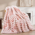 Smoofy Fluffy Faux Fur Throw Blanket - Super Soft Thick Plush Cozy Fuzzy Rabbit Fur, Luxury Warm Fleece Minky Stripe Blanket for Couch, Sofa, Room Decor Gift for Women, Tie Dye Pink Throw, 50x60