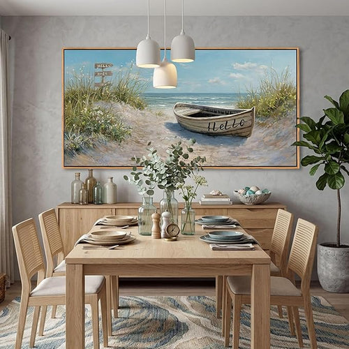 AJAZIKO Coastal Canvas Wall Art Paintings - Beach Wall Pictures for Living Room with and Ocean Themes - Boat Wall Decor and Ocean Wall Art for Home Artwork for Walls 24×48IN