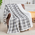 BEDELITE Sherpa Fleece Blanket - Grey and White Buffalo Plaid Christmas Blanket, Super Soft Cozy Warm Thick Winter Throw Blankets for Couch and Bed, 50" x 60"
