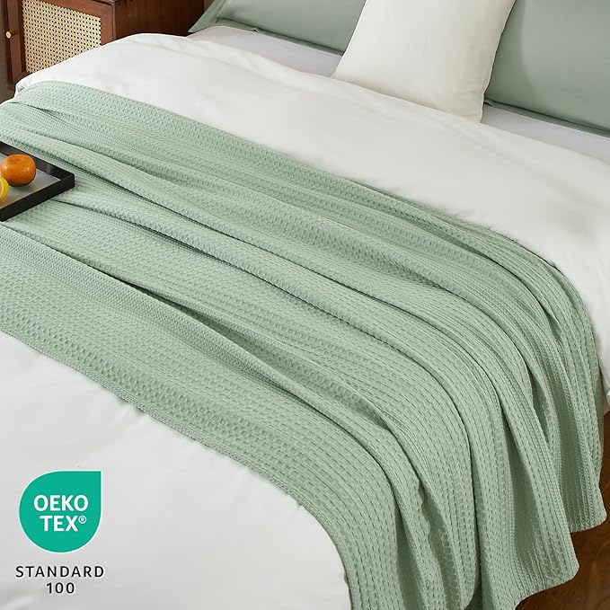 PHF Lightweight Waffle Weave Blanket Twin Size, Breathable & Ultra Soft, 66"x 90" Soft & Cozy Thin Blanket for All Season & Hot Sleepers, Bed, Home Decor - Sage Green