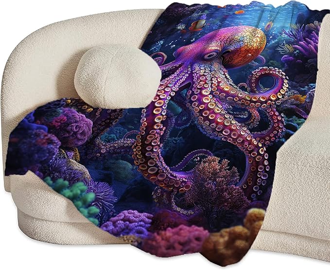 Octopus Blanket Ocean Octopus Throw Blankets Decor Stuff Cozy Flannel Fleece Soft Plush Fuzzy Warm Lightweight Bedding Gifts for Women Girls Kids 60"X50"