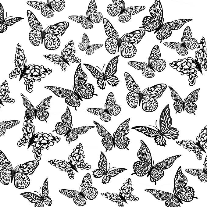 3D Butterfly Wall Decor 96Pcs 3 Sizes 4 Styles Butterfly Party Decorations Cake Decorations Removable Stickers Wall Halloween Decor Room Mural Metallic Kids