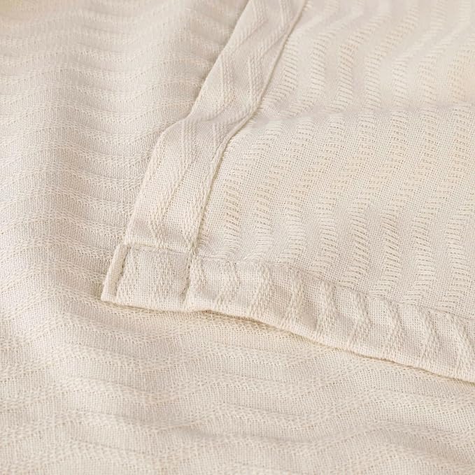 Superior JENA Cotton Blanket, for Picnic, Beach, Traveling or Camping, Bedroom Decor, Essentials, Cover for Bed, Couch, Lounging, Textured Jacquard, Modern Chevron Woven Blanket, Full/Queen, Ivory