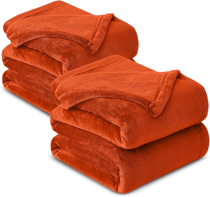 MOONLIGHT20015 Fleece Blanket 2 Pack - Super Soft Fluffy Rust Throw Blanket for Sofa and Bed - Warm and Cozy Lightweight 400 GSM Microfiber Bed Throws Blankets, 50x60 Inches (Throw/Travel)