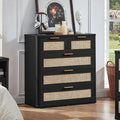 LEYAOYAO Rattan Dresser for Bedroom, 33.5" Tall Chest of Drawers, Modern 5 Drawers Boho Dressers with Storage, Light Oak Dresser Wooden Closet Organizer for Living Room, Hallway, Black