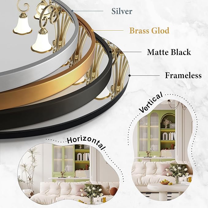 Bathroom Mirror - Irregular Wall Mirrors Decorative 26"x46" Asymmetrical Tempered Glass Frameless for Vanity, Bedroom, Living Room, Cloakroom, Entryway