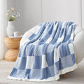 Snuggle Sac Checkered Blanket, Blue Throw Blanket for Couch Plaid Microfiber Fluffy Warm Fuzzy Cozy Soft Throw Blanket Reversible Checkerered Blankets for Sofa, Chair, Bed, 50x60 inches