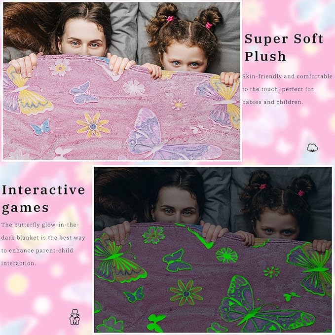 Butterfly Gifts for Women Girls, Glow in The Dark Butterfly Blanket Soft Fleece, Kids Easter Birthday Gifts for Girls, Cozy Throw Blanket for Bedroom Decor 50" x60