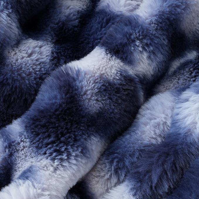 Amélie Home Faux Fur Throw Blanket, Ultra Soft Fuzzy Plush Bubble Blanket for Couch, Bed & Living Room, 60"x80", Tie-dye Blue