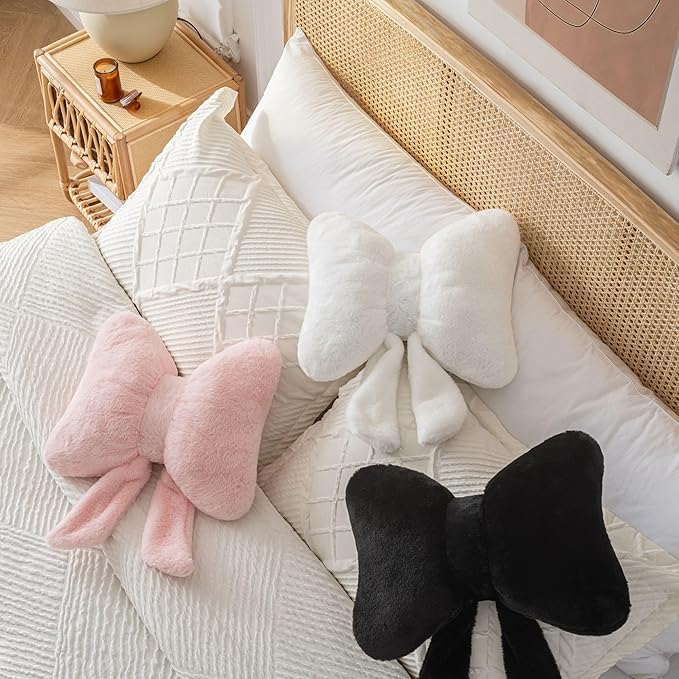 Bow Pillow Throw Pillows Butterfly Shaped Decorative Cute Pillows for Bed Sofa Cute Home Decor,White 14.5 * 12inch