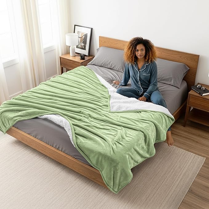 Utopia Bedding Sherpa Blanket Twin Size (Sage Green, 90x66 Inches) - Soft Lightweight Plush Fleece Reversible Blanket for Bed, Sofa, Couch, Camping and Travel