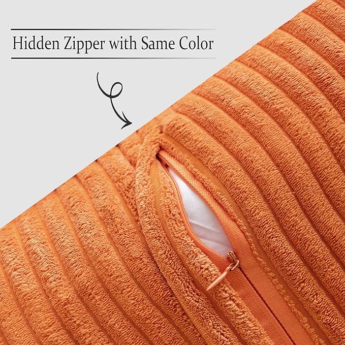 MIULEE Orange Decorative Throw Pillow Covers for Couch Bed Livingroom 20x20 Inch Set of 2 Boho Accent Throw Pllows Broadside Striped Patchwork Soft Corduroy Pillowcases