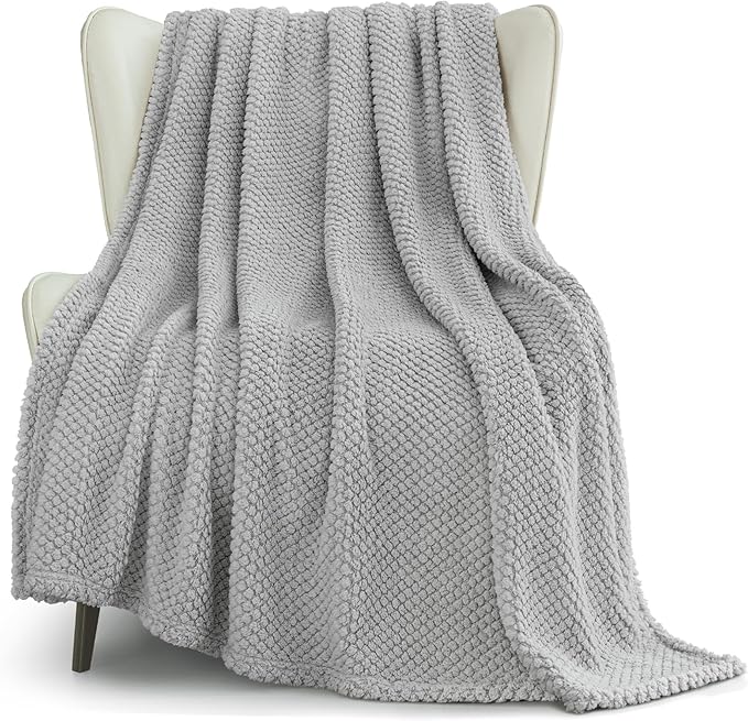 Whale Flotilla Extra Large Fuzzy Fleece Throw Blanket for Couch, 50x70 Inch Fluffy Warm Soft Jacquard Blankets for All Season, Lightweight and Cozy, Light Grey