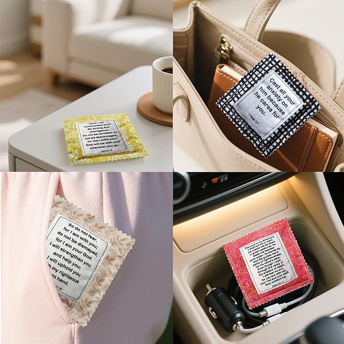 Mini Prayer Quilt with Cross Inside Vintage Pocket Scripture Prayer Quilt Squares Sympathy Christian Gifts for Women Pastor Appreciation Father's Day Graduates Gifts (Scripture 6 Pack)