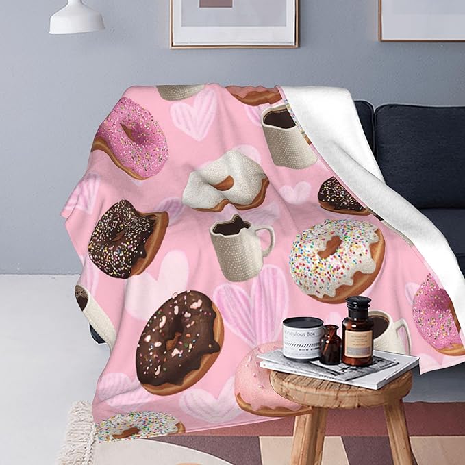 Donut Throw Blanket Soft Warm Cozy Coffee Donuts Blankets Fuzzy Plush Fleece Donut Blanket Gifts for Couch Bed Sofa Home Decor 40''X50''