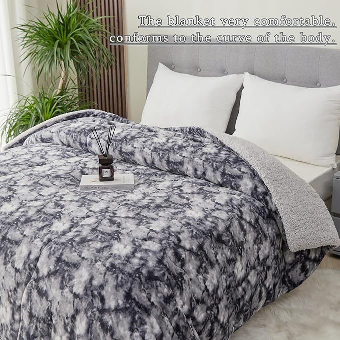 CHOSHOME Sherpa Fleece Blanket- Thick Warm Blanket for Winter, Soft Fuzzy Plush Blanket for Bed, Couch, Travel (Tie Dye Grey, Cal King 96" x 102")