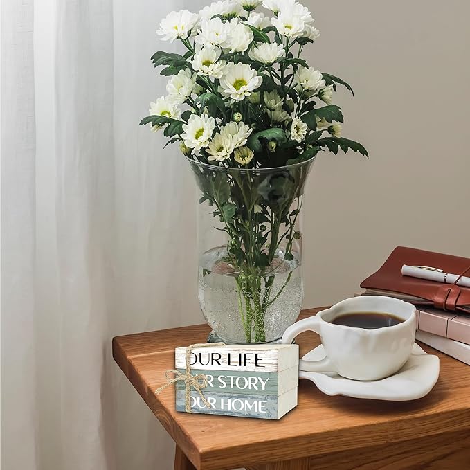 Decorative Books for Home Decor, Rustic Wood Book Stack for Table Decor, Our Life Our Story Our Home Decoration Books for Living Room Bookshelf, Farmhouse Stacked Books Decoration (L59)