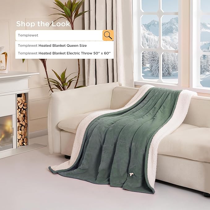 Heated Blanket King Size - Dual Controllers Electric Blanket King with 9 Heat Settings & 10 Hour Auto Off,Overheat Protection,Machine Washable 100"x90"(Lake Green)