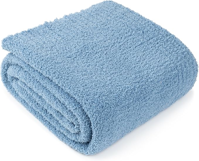 PAVILIA Super Soft Throw Blanket for Couch, Fluffy Cozy Lightweight Light Blue Blanket, Large Fuzzy Warm Knit Blanket for Bed Sofa, Slate Blue, 60x80