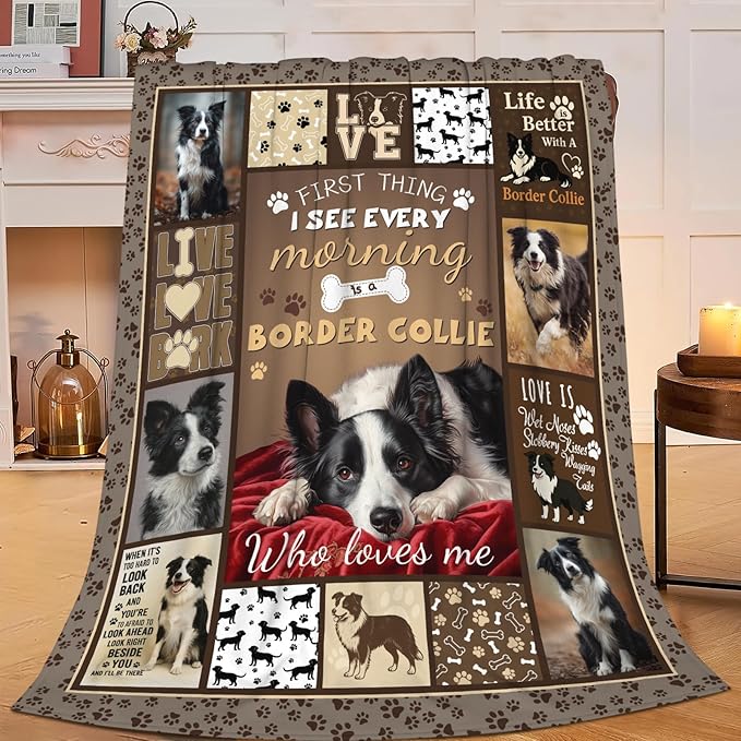 Border Collie Blanket for Girls Women Boys Men Adults Kids Soft Cozy Fleece Dog Pet Throw Blankets Gifts Warm Flannel Plush Lightweight Decor for Couch Bed Sofa 60"X50"