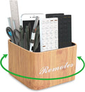 Hennaja Square Leather Art Supply Organizer,Remote Control Holder with Removable Dividers,360°Rotatable Pencil Holders,4 Compartments Organizer for Office Supplies Storage Box(1-Beige)