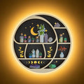 Circle Mushroom on The Moon Wall Shelf with LED Light, Wooden Trinket Knick Knack Shelf, Mushroom & Moon Decor Crystal Display Shelf for Rocks Gems Healing Stones, Cute Crystal Holder Organizer