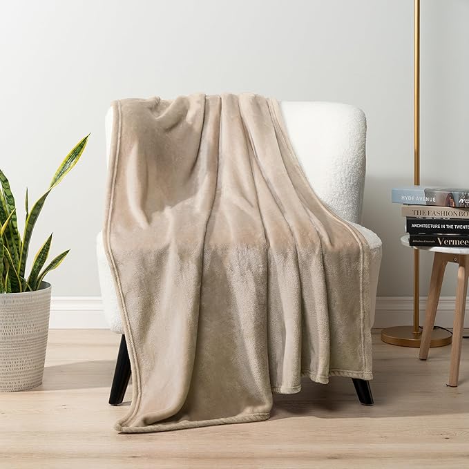 PAVILIA Taupe Fleece Throw Blanket for Couch, Light Brown Tan Soft Fuzzy Flannel Throw for Sofa, Luxury Plush Microfiber Bed Blanket, Cozy Home Decorative Velvet Gift Blanket, 50x60