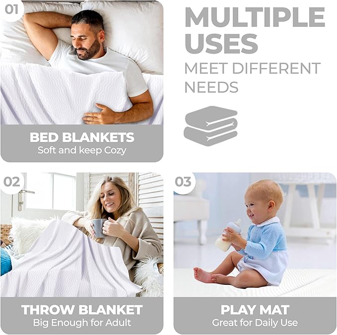 Superior JENA Cotton Blanket, for Picnic, Beach, Traveling or Camping, Bedroom Decor, Essentials, Cover for Bed, Couch, Lounging, Textured Jacquard, Modern Chevron Woven Blanket, Full/Queen, White