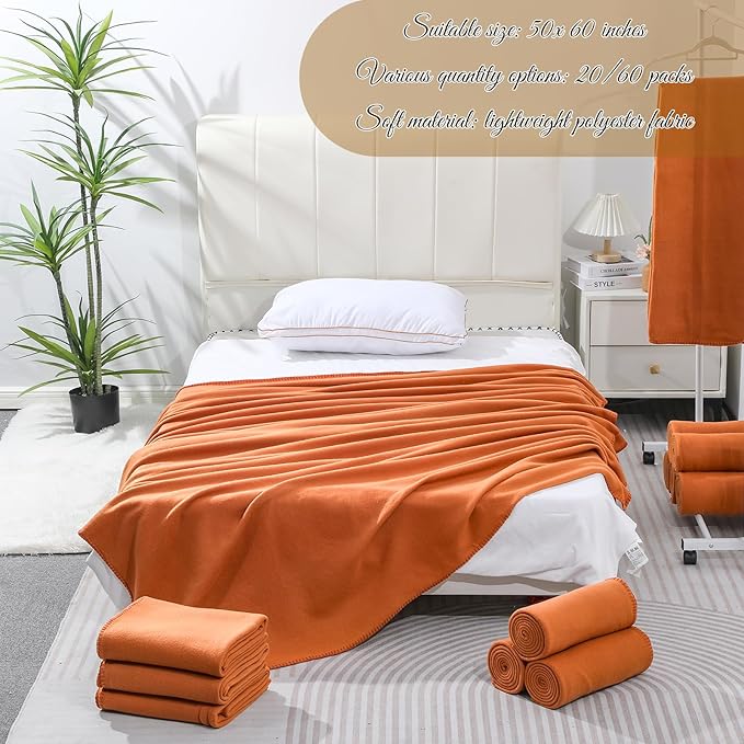 60PCS Terracotta Blankets Bulk 50 X 60, Soft Lightweight Throw Blanket Kit Cozy Blankets Bulk for Bed Sofa Couch Warm Pet Fleece Blanket Set for Wedding Homeless Home Office Travel Gift for Seasons