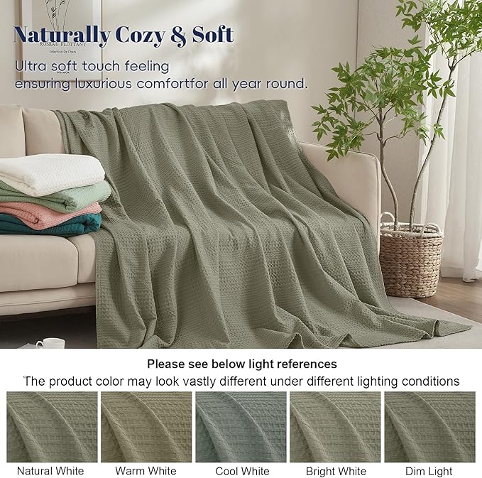 PHF Lightweight Waffle Weave Blanket King Size, Breathable & Ultra Soft, 104"x 90" Soft & Cozy Thin Blanket for All Season & Hot Sleepers, Bed, Home Decor - Dusty Sage